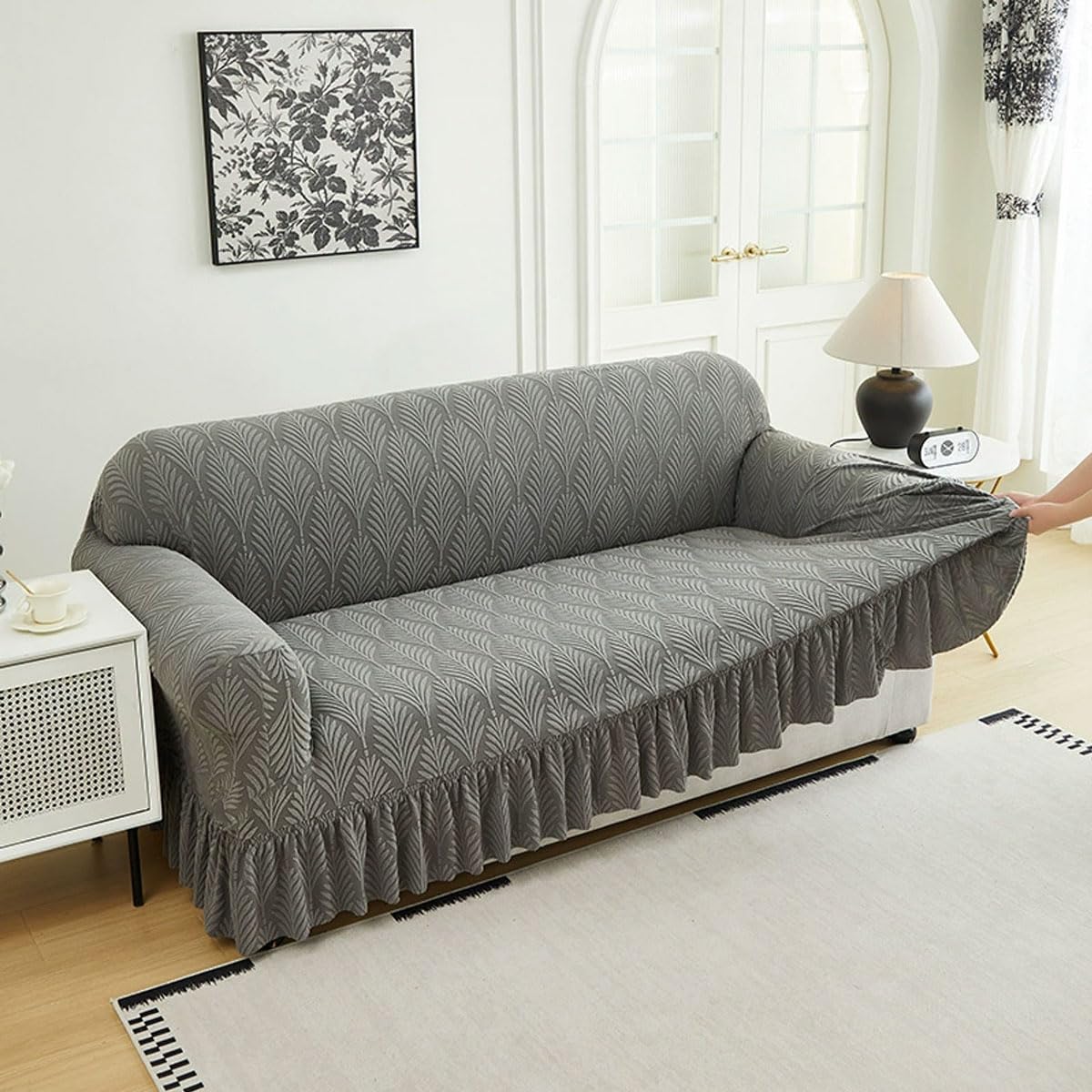Snqzo A Sof Covers With Skirt Stretch Sof Covers 1 2 3 4Seater Non Slip Couch Covers Ll-Inclusive Sof Slipcover Universal Sof Covers For Cat Dog Pet Furniture Protector (Size:4 Seater(235-300Cm),Color:a)