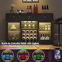 Vista 6 de Auromie Armario de bar de vinos con luz LED, gabinete de café para el hogar con estante para vino y vidrio, aparador de cocina con gabinete y Negro