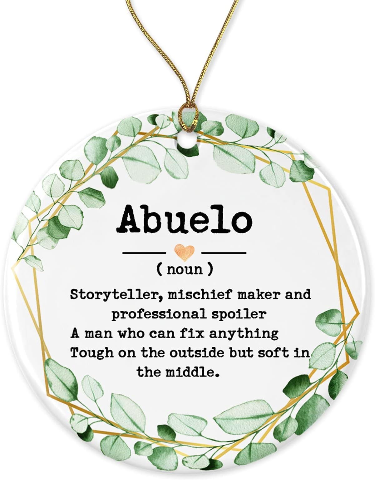 Abuelo Noun Ornament - Christmas Ornament for Abuelo - Abuelo Gifts - Abuelo Definition - Keepsake Printed on Both Sides, White