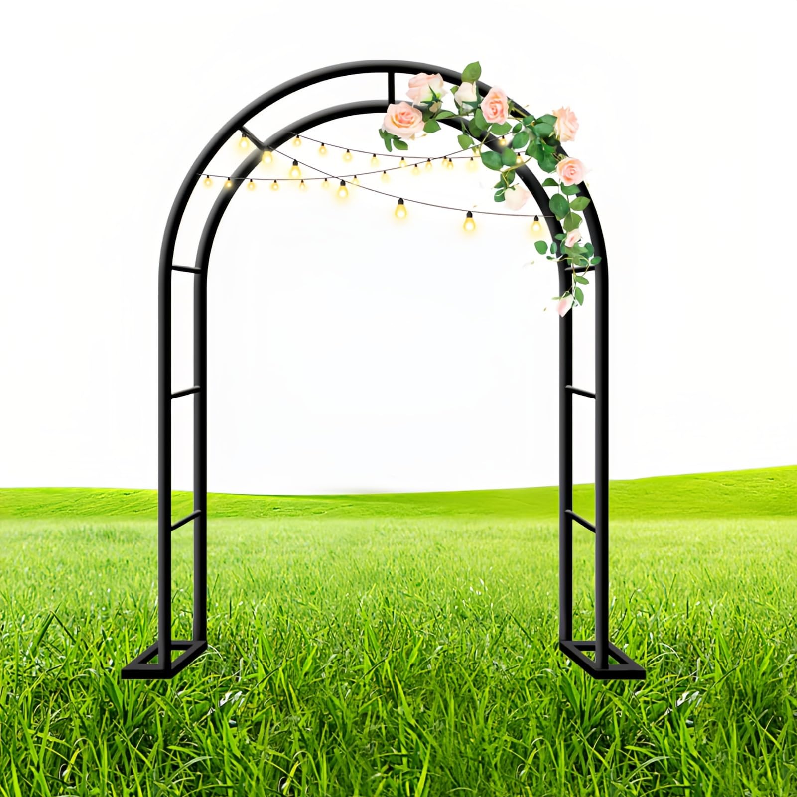 Arco da giardino per esterni, 2,8 m, pergolato per piante rampicanti, verdure e vite, arco in metallo nero per prato e decorazione per feste (280 x 250 cm)