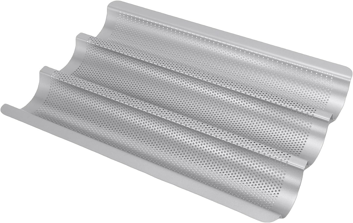 Agatige 2pcs Perforated Baking Pan, 3 Loaf Stainless Steel Nonstick French Bread Baking Pan Bread Making Tools for Home Kitchen Bakeware