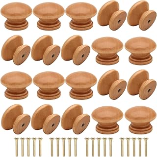 Cangder Wooden Cabinet Knobs 20Pcs, Log Varnish Dresser Wood Knobs Mushroom Wooden Dresser Drawer Knobs Pulls Handles with Screws (Diameter :1.3 inches, Height :1 inch)