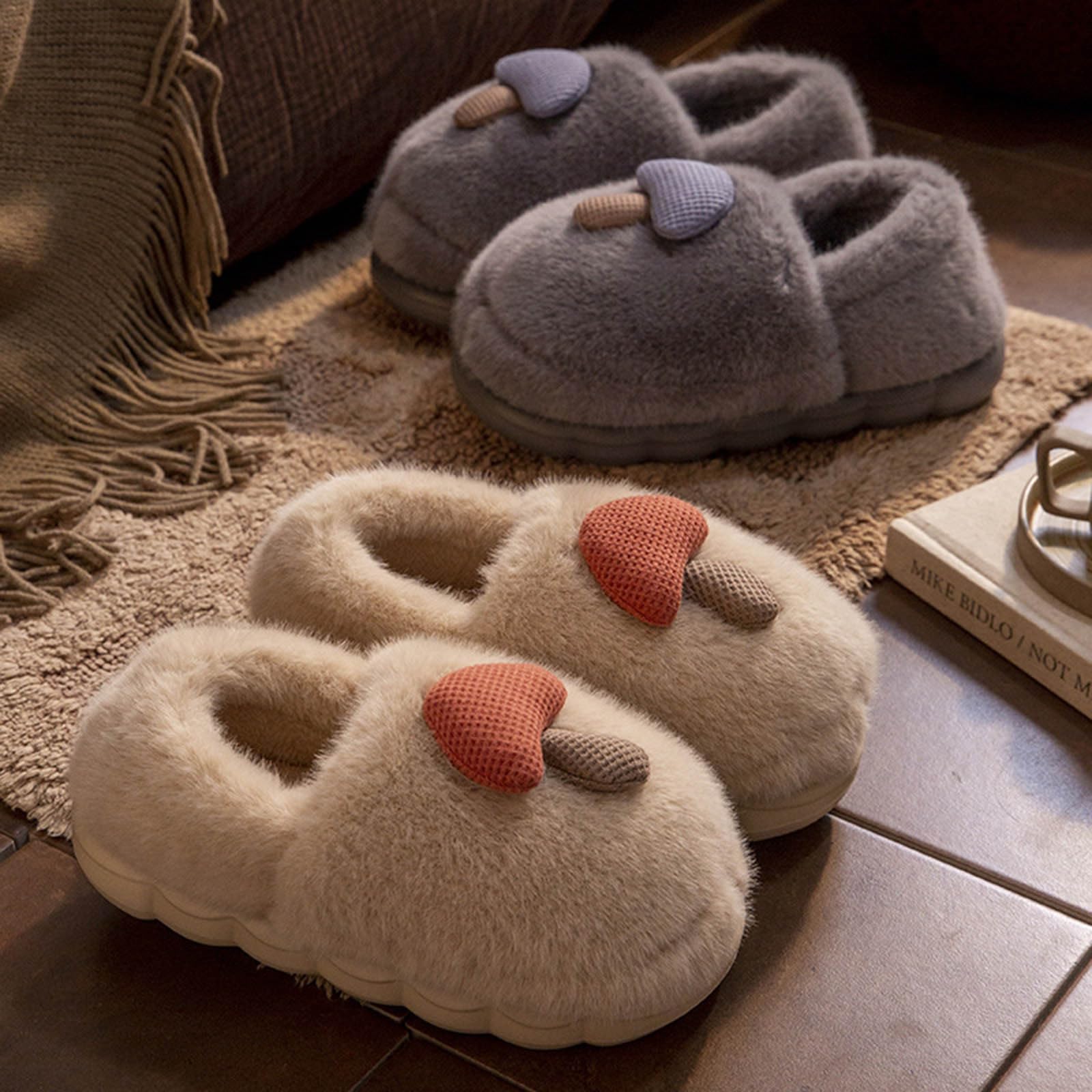 Pantuflas para mujer y hombre, retro, suaves, cálidas, para Navidad, lindas, a cuadros, acogedoras, para interiores y exteriores