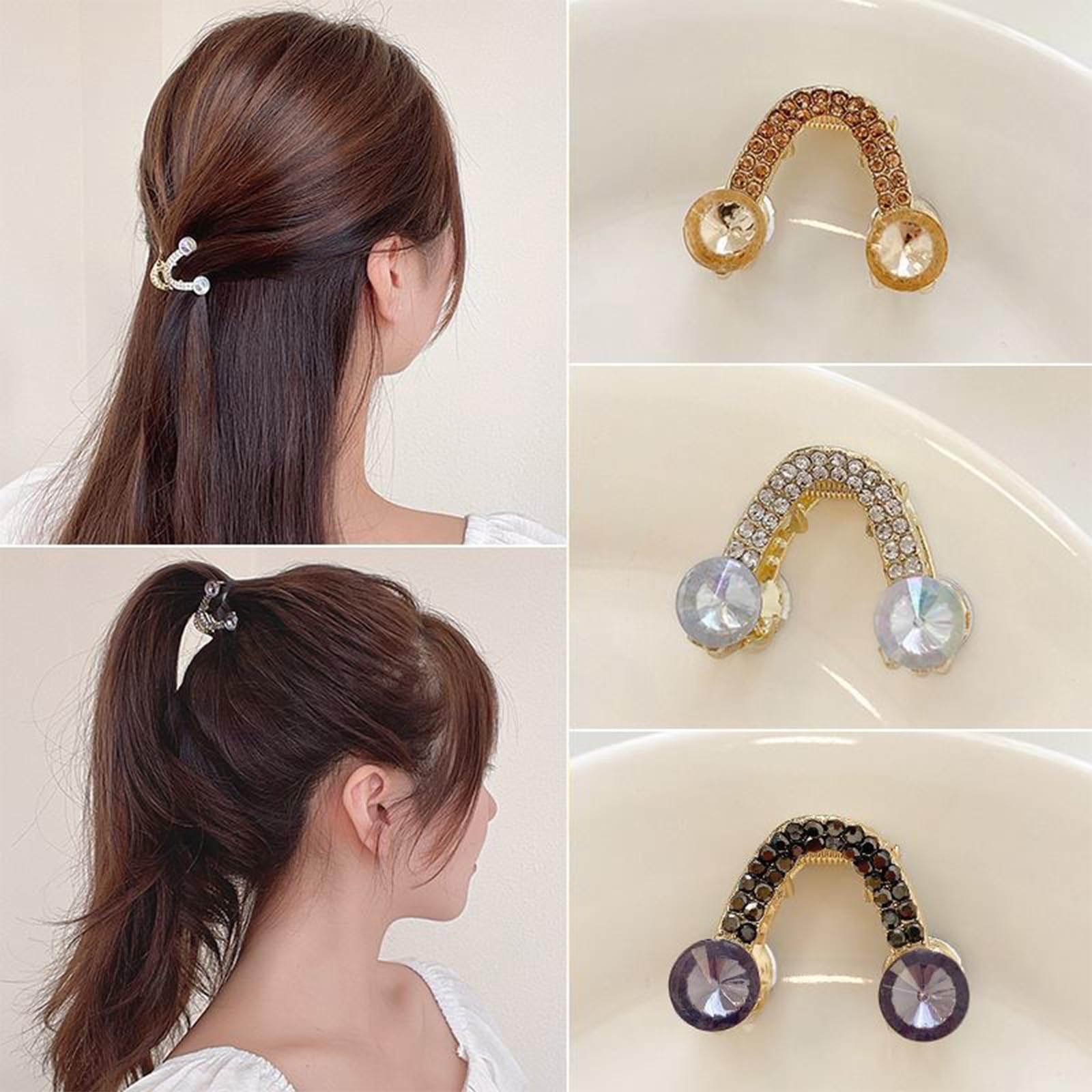 V style hair accessories Inilbran Vintage Rhinestone Hair Clip Gold Crystal Wedding  main image 3