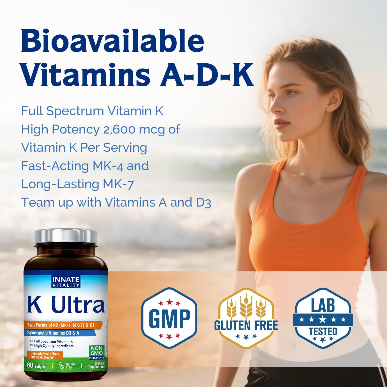 Innate Vitality K Ultra, K1 & K2 D3 Vitamin Supplement with Vitamin A, Vitamin D3 K2 5000 IU for Healthy Bones, Proper Calcium Metabolism, Full Spectrum, Non GMO, 60 Mini Softgels — Amazon image 5