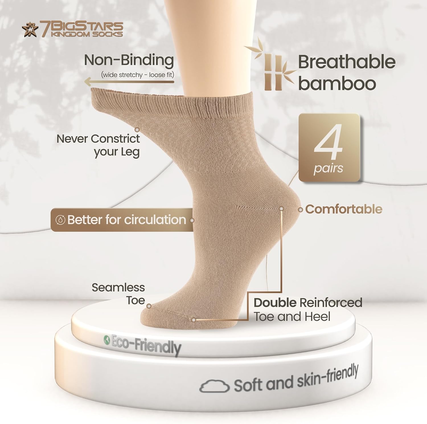 7BIGSTARS KINGDOM Women Diabetic Viscose From Bamboo Quarter Socks, 4 Pairs Extra Wide Seamless, Patterned Solid - Image 3