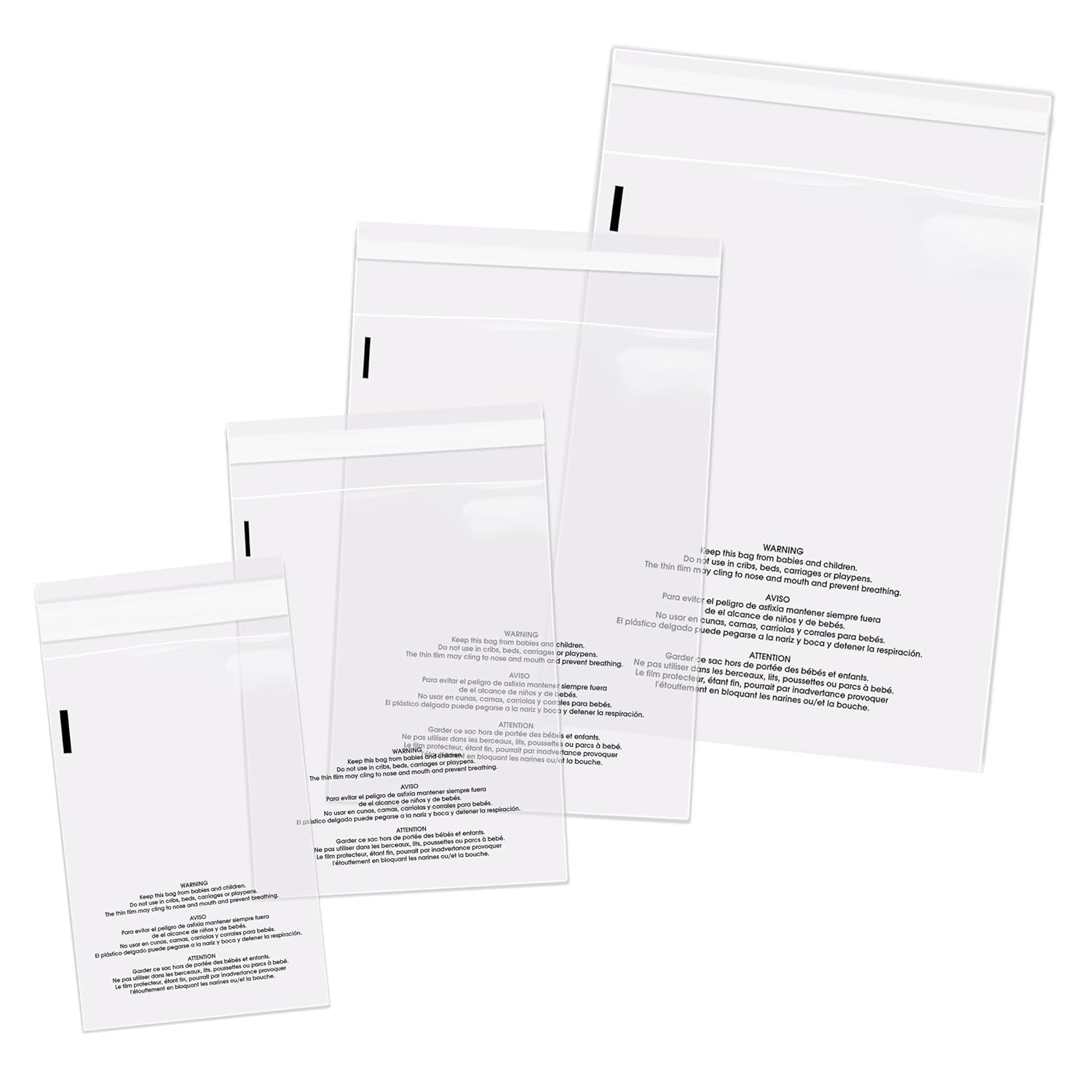 Spartan Industrial - Poly Bag Bundle Combo Pack of 400-6X9, 8X10, 9X12, 11X14 Self Seal Clear Plastic Bags With Suffocation Warning