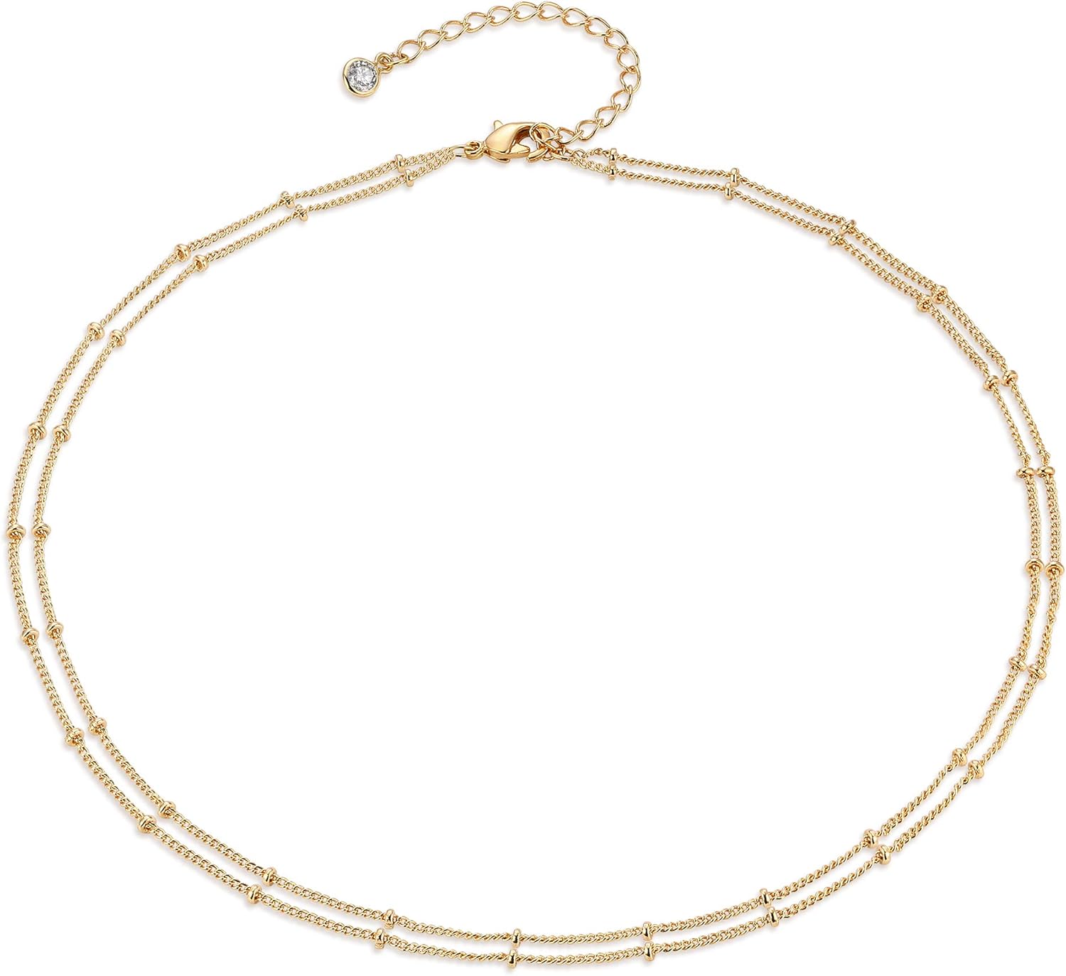 MEVECCO Dainty Gold Chain Choker Necklace 14K Gold Plated Handmade Boho Cute Tiny Beaded Link Choker Necklace Delicate Simple Minimalist Choker Necklace for Women