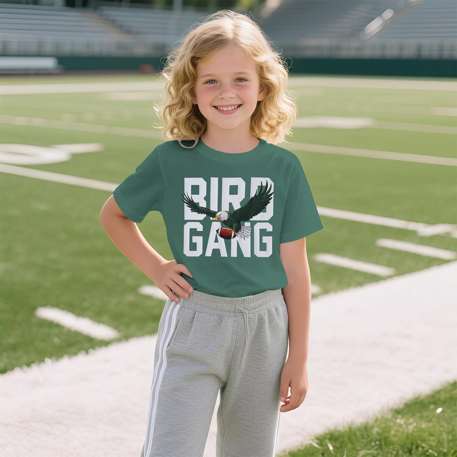 Boy Girl Game Day Football T-Shirt Kid Bird Graphic Tee Shirt Team Fans Top