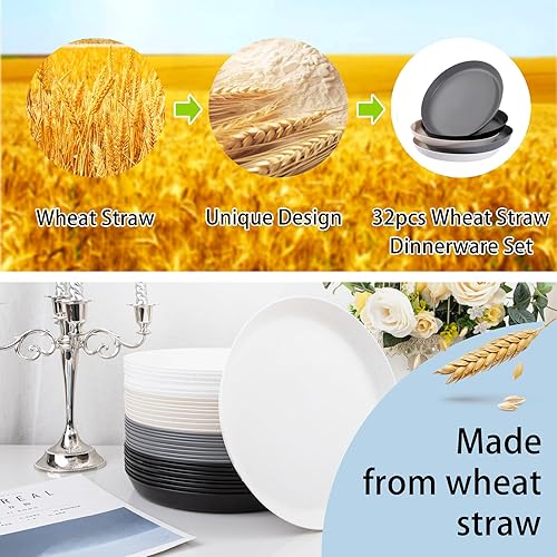 Miniatura 6 de ejonirinjonir EI - Juego de 16 platos llanos de paja de trigo, platos de plástico irrompibles, platos de plástico ligeros, platos de fiesta para