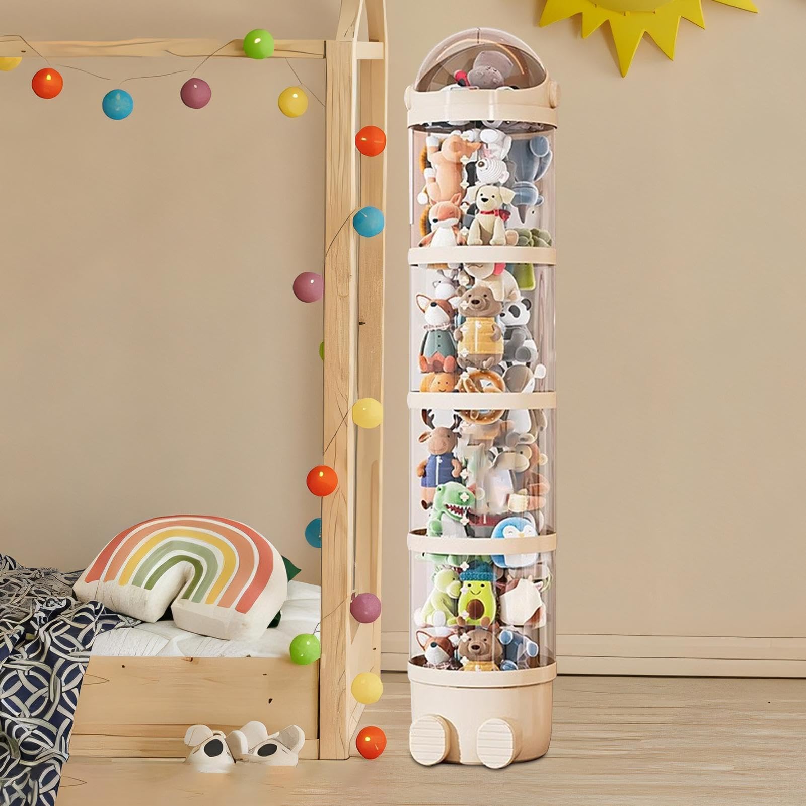 Tubo portaoggetti per animali di peluche, secchio trasparente per giocattoli, 36 cm, organizer per bambini con design impilabile, materiale resistente, per animali di peluche, per camera da