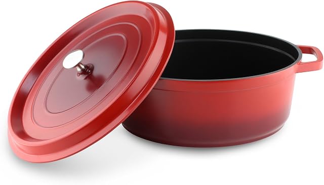 Die-Cast Aluminium, Oval Casserole Dish with Cover Lid, Red, 31 x 25cm, 5L