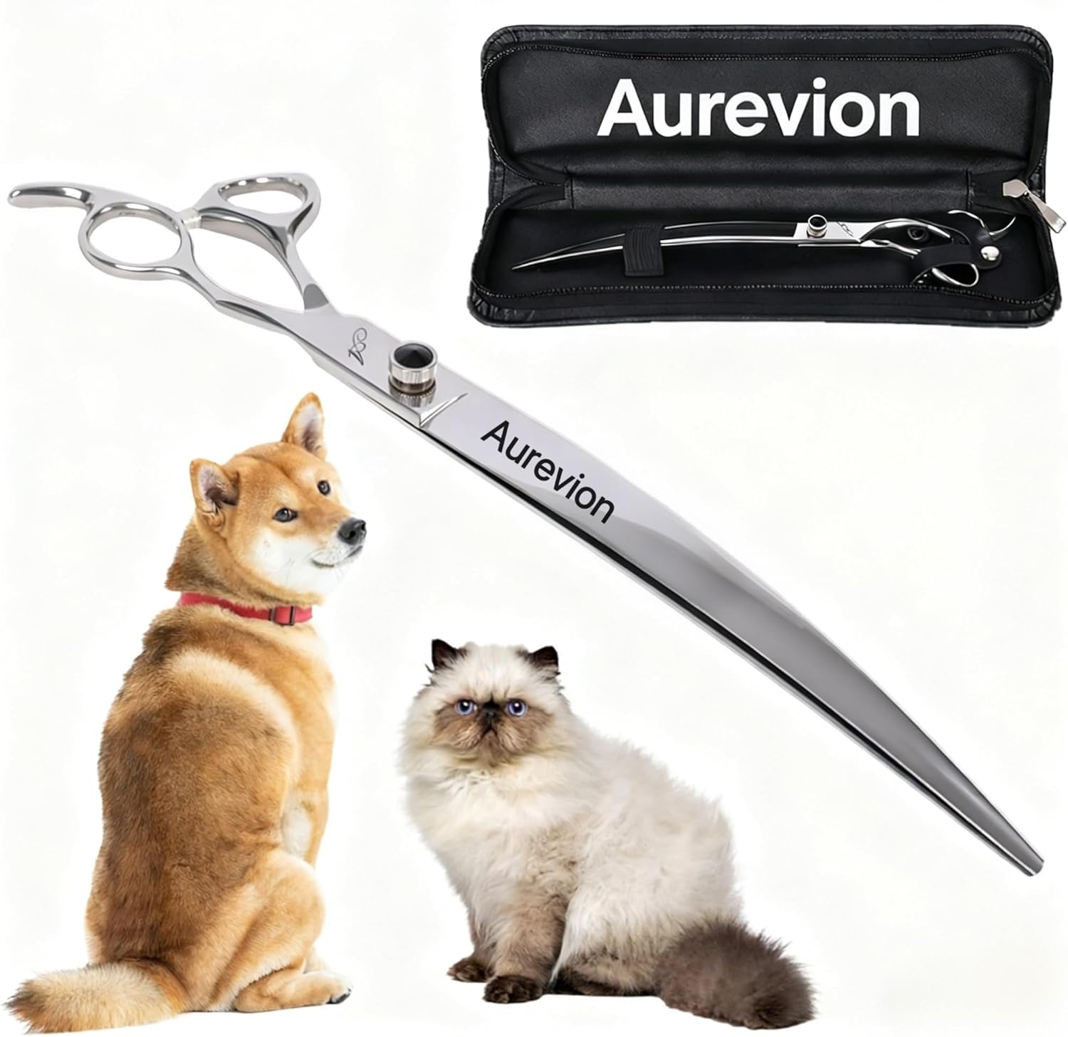 Metal 9 In Curved Grooming Scissors for Dogs and Cats,Aurevion 30-Degree Curves Shears for Hair Cutting with Pet at Home & Outdoor,Lightweight Stainless Steel Clippers for Dog Trimming Face,Paws
