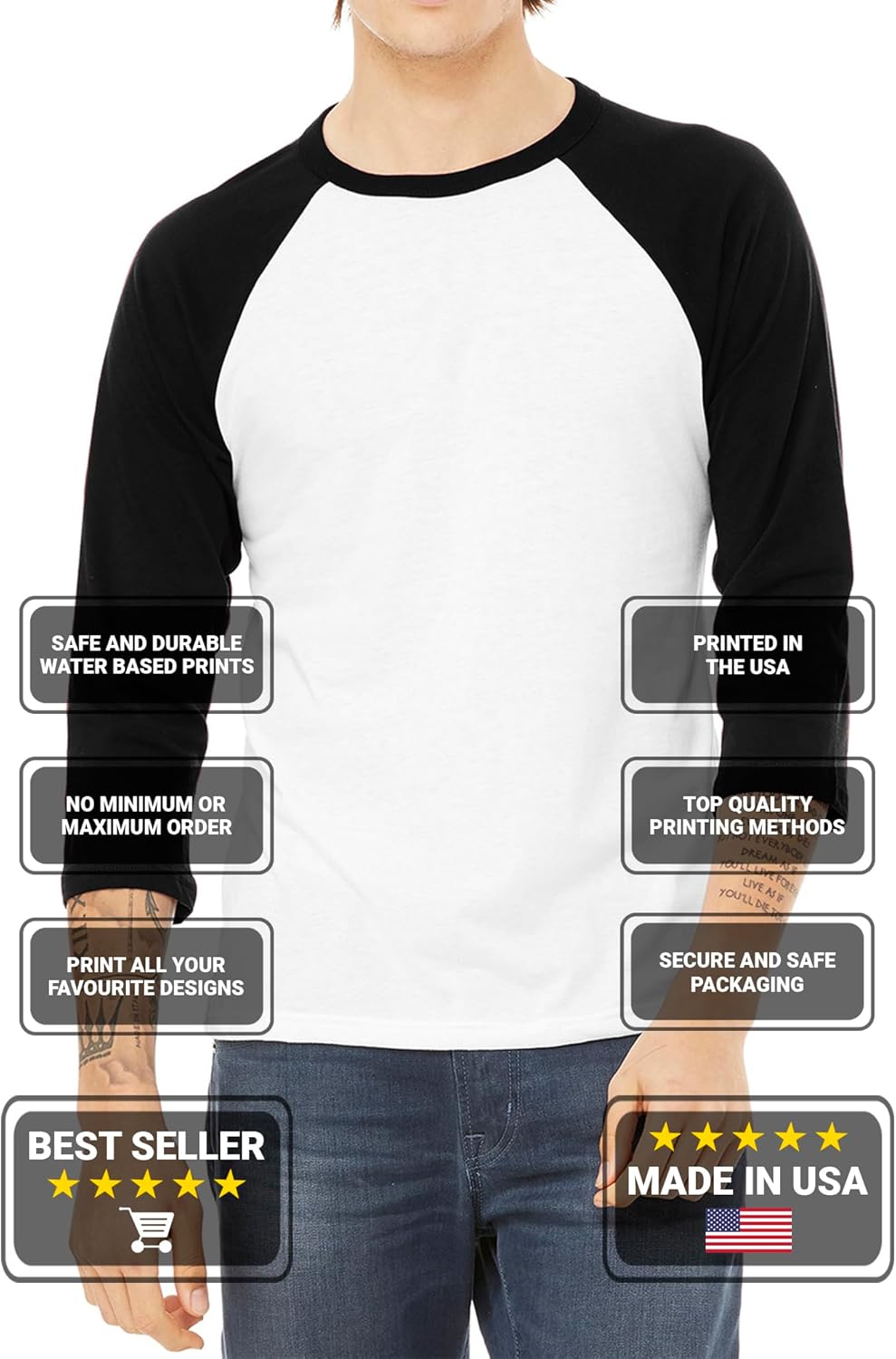 Awkward Styles Personalized Shirt for Men Raglan Long Sleeve Baseball Your Own Image Text Front/Back Print - Image 3