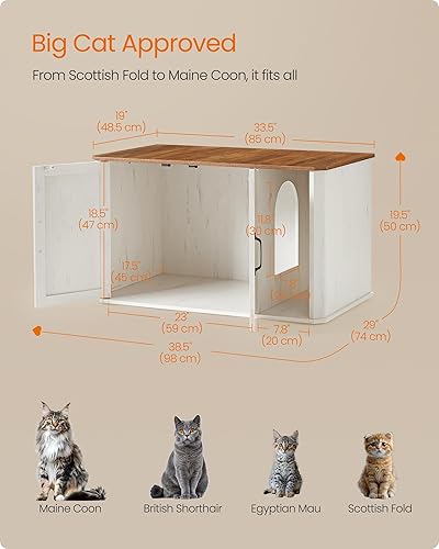 Miniatura 5 de Feandrea Caja de arena moderna para gatos, muebles ocultos, entrada frontal, puertas dobles, asas, casa de gato, mesa auxiliar lateral, 33.5 x 19 x