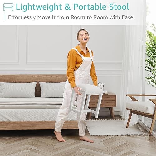Miniatura 5 de Taburete de tocador pequeño, bonitos taburetes de tocador con cojín de piel sintética, silla de maquillaje blanca para espacios pequeños, sala de