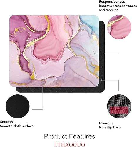 Miniatura 3 de LTHAOGUO Alfombrilla de mouse de mármol rosa para niñas y mujeres, alfombrilla de mouse de textura rectangular con diseño, alfombrilla de mouse de