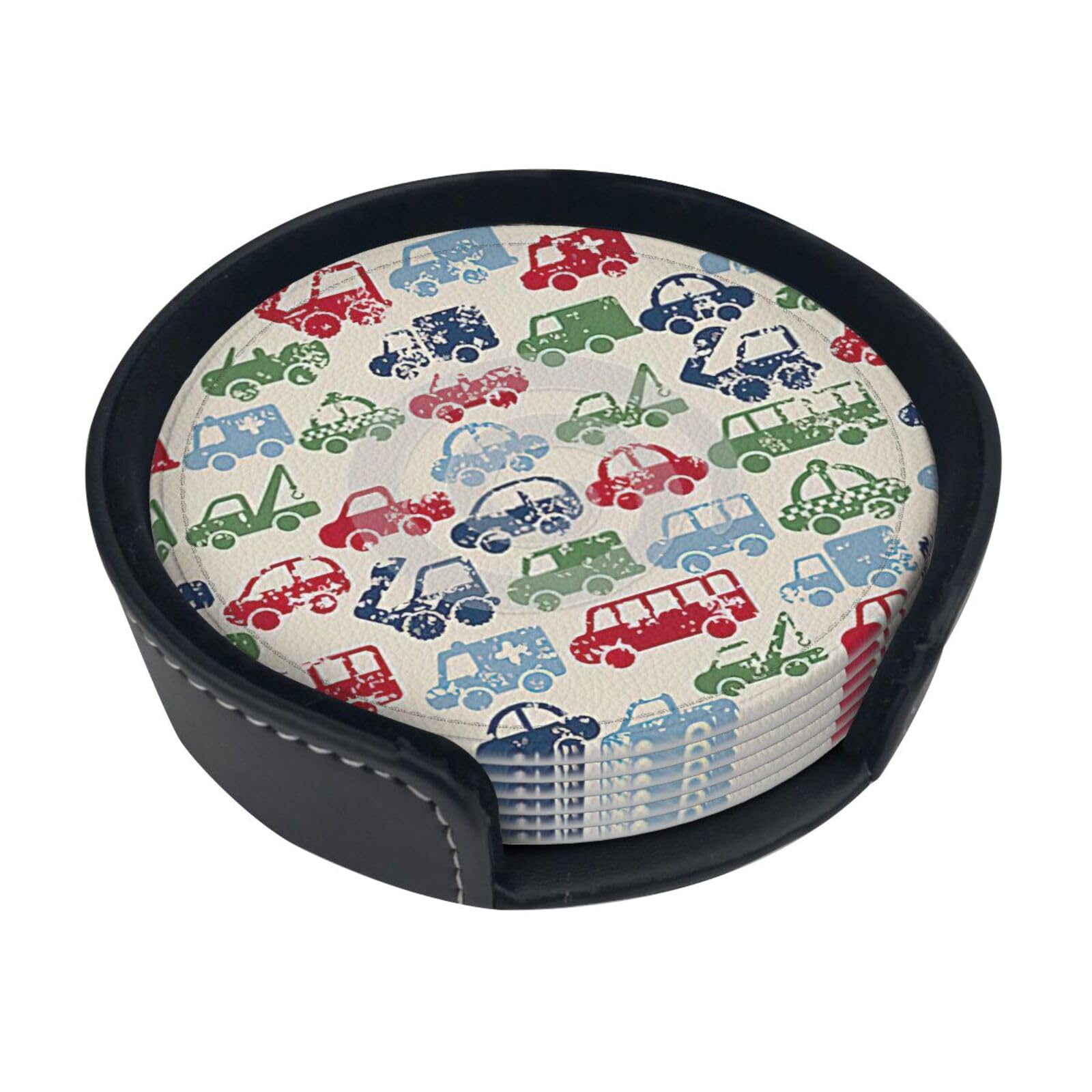 Car. Print Round Coasters Set Of 6,Coaster For Tabletop Protection Home Bar Decor