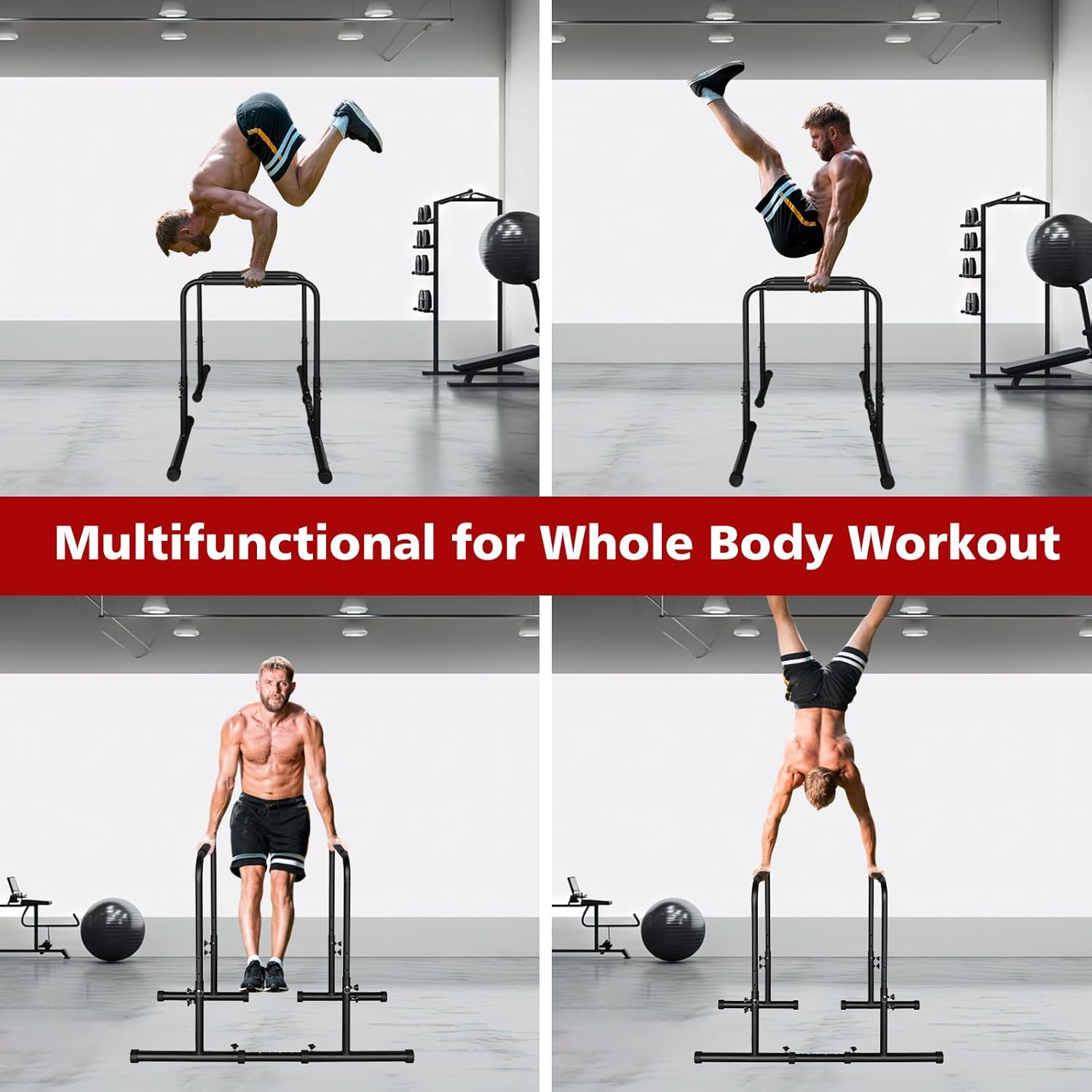 Dip Stand Station Heavy Duty Dip bar Adjustable Height/Width Fitness Workout for Tricep Dips, Pull-Ups, Push-Ups