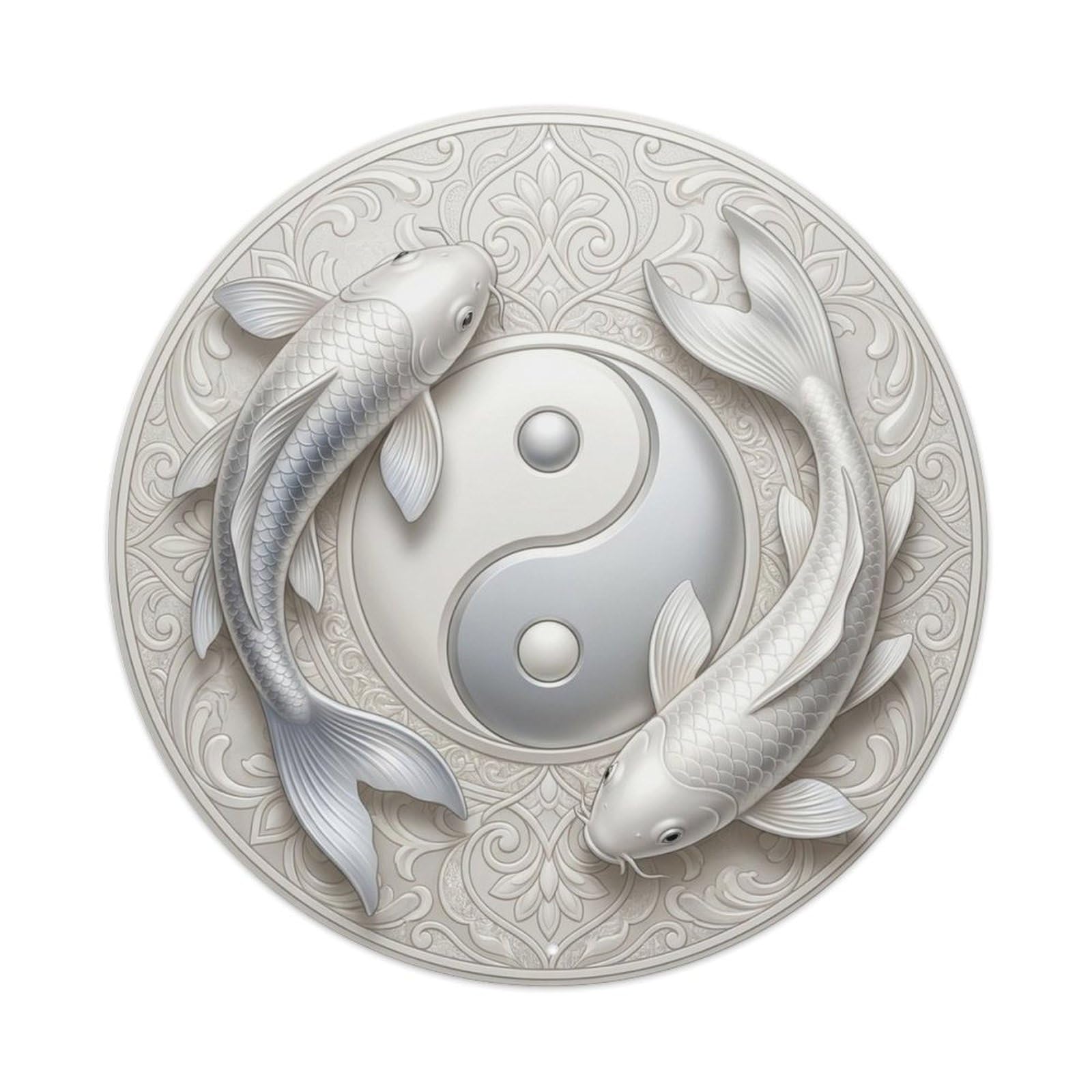 Olyhtr 8X8inch Classic Style Yin Yang Koi Prosperity Pearl Good Luck Motif Metal Tin Sign