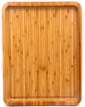 Bamber Large Size Bamboo Serving Tray, Rectangular, 15.5 x 11.8 x 0.8 Inches