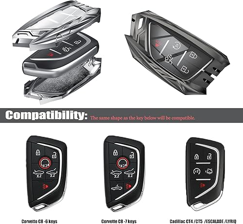 Miniatura 2 de Funda para llavero de automóvil inteligente de aleación de zinc, protector de llavero compatible con Chevrolet Corvette C8 Cadillac Escalade CT4 CT5