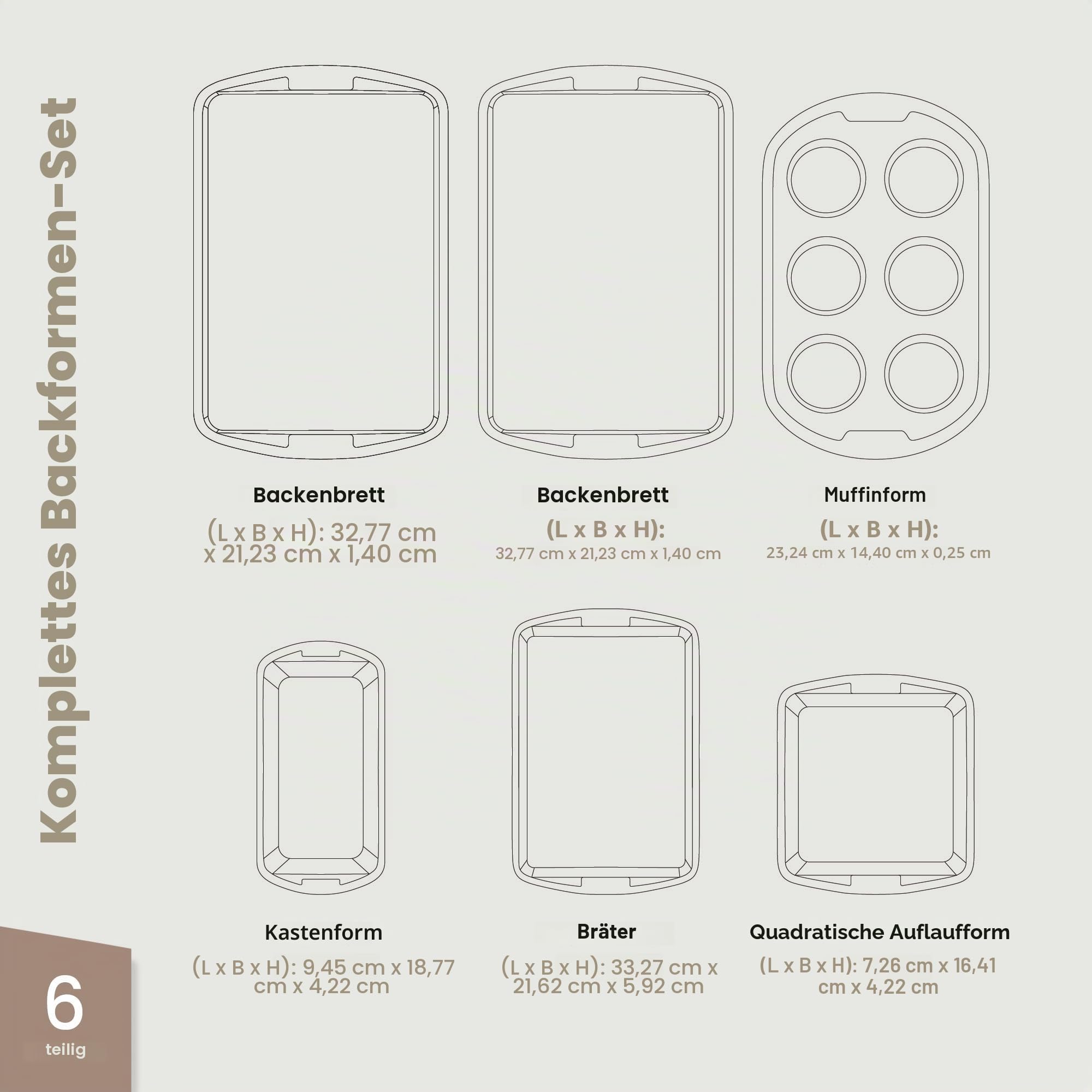 Bakken Swiss - Bakeware Set - 6-teilig - Stapelbar, Deluxe, Antihaft-Backformen für Profi- und Heimkochen - Kohlenstoffstahl, weiße Steinbeschichtung