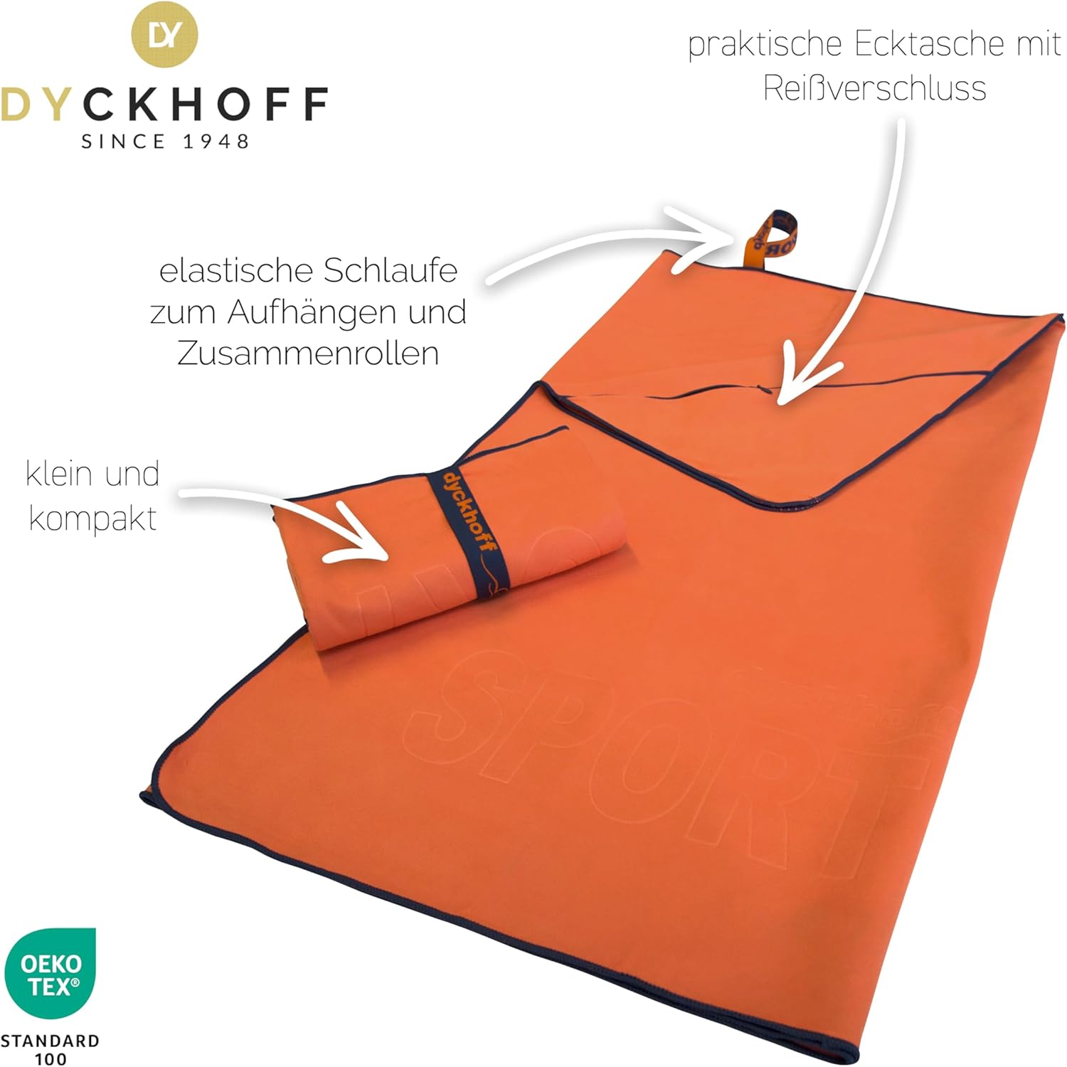 Sports Towel Microfibre Orange Size 60 x 120 cm