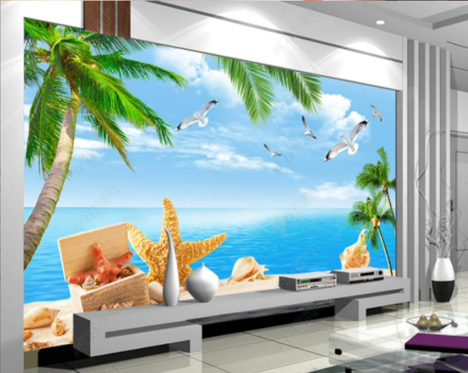 3dシービーチtv背景壁 400cmx280cm 157 4x110 2inch 壁画リビングルーム装飾壁紙3dモダンミニマリストノンウーブン壁紙3d 壁紙ロールリビングルーム 卓越