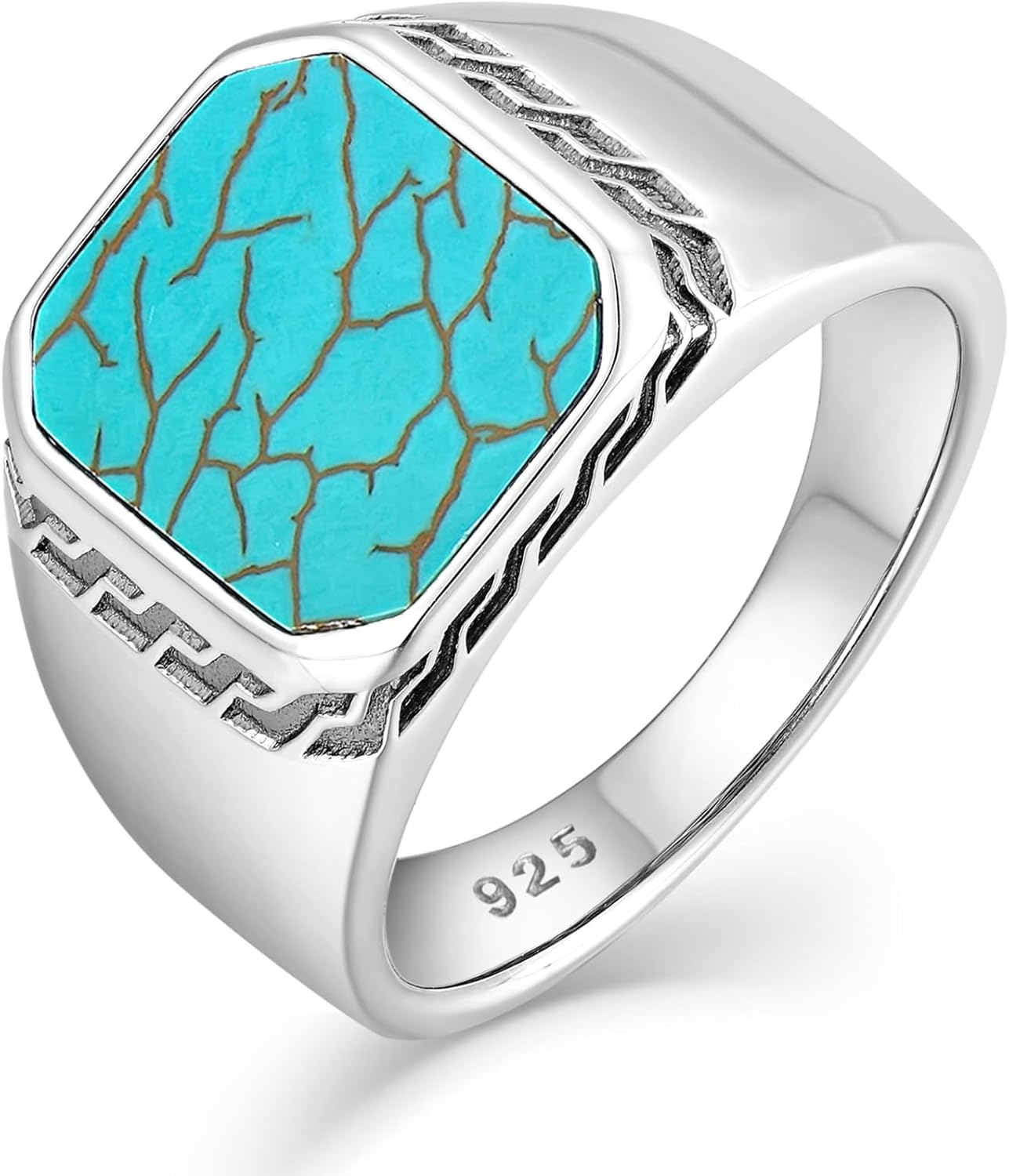 STARCHENIE Men's Genuine Black Onyx/Turquoise/Tiger Eye Sterling Silver Ring Vintage Square Gemstone Signet Pinky Ring for Men Jewelry Gift for Him Size 7-12