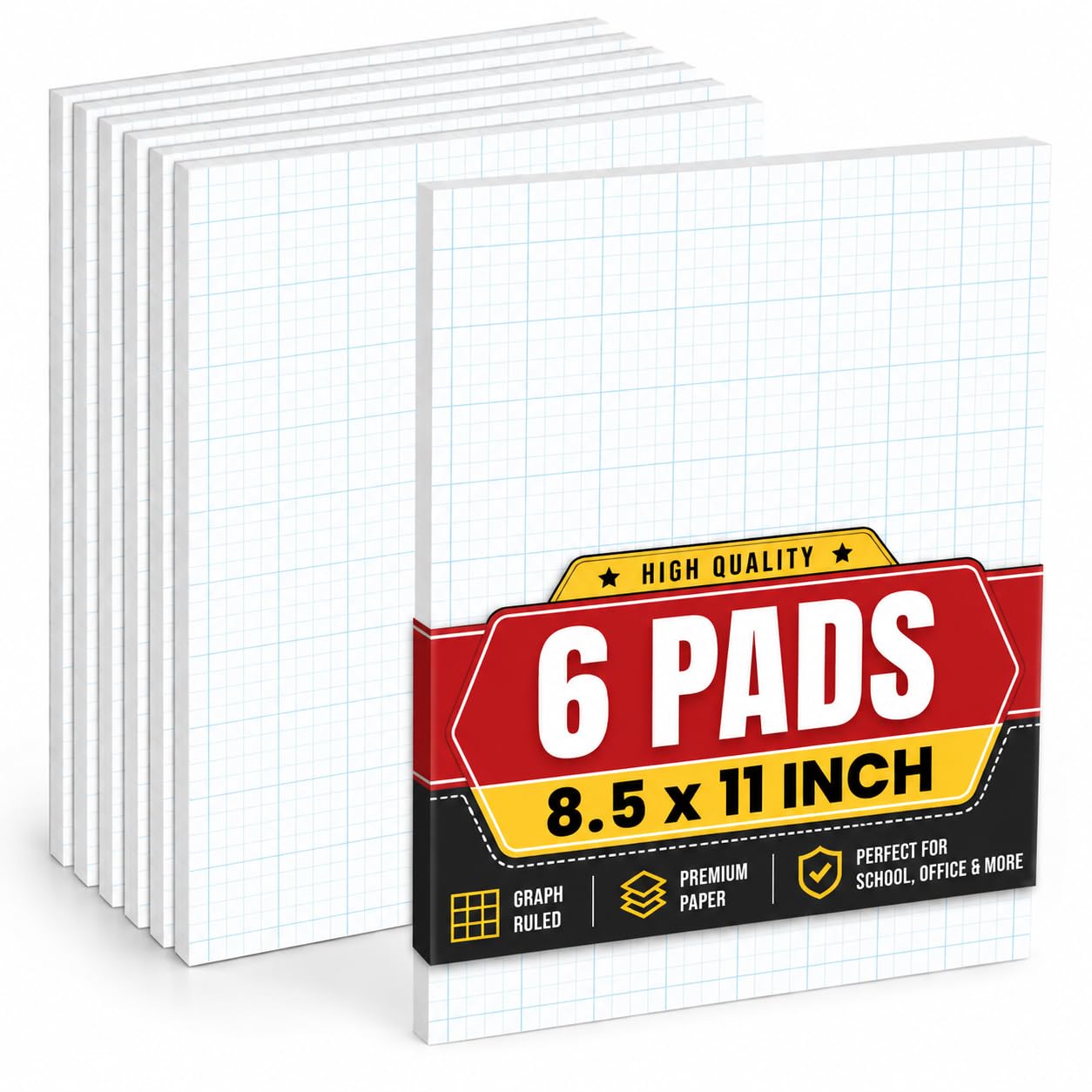 1InTheOffice Graph Pads, 21,6 x 27,9 cm, Quadrille Pad 8,5 x 11, 50 Blatt/Block, 6 Blöcke pro Packung