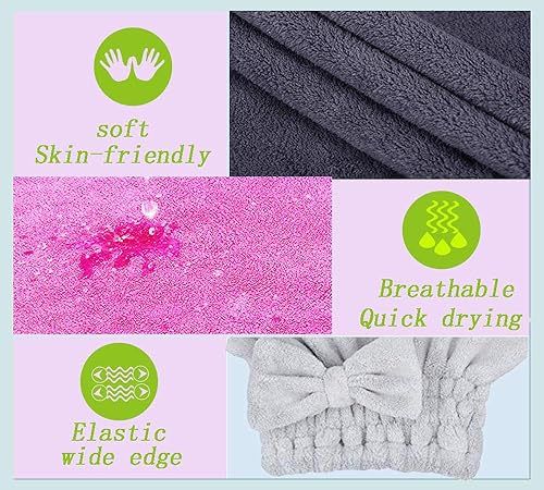 Miniatura 9 de Gorro de baño tipo turbante de toalla de microfibra para envolver y secar el cabello rizado, largo y mojado, con nudo de lazo, para mujeres