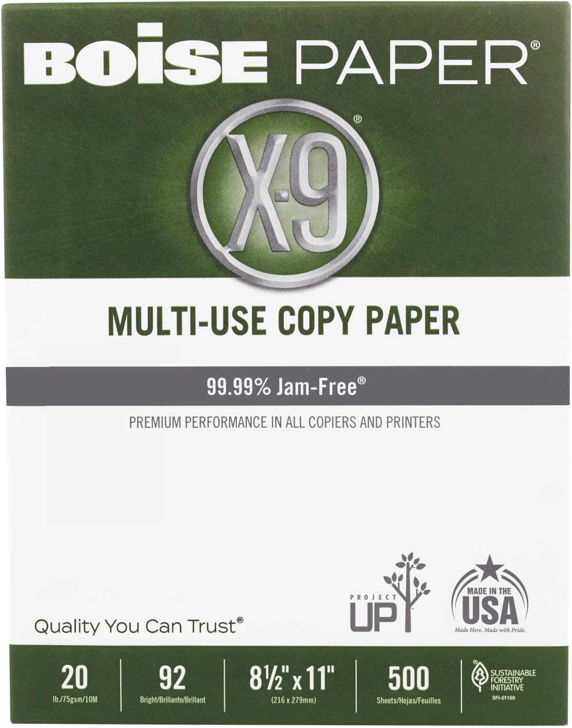 Boise X-9 Multipurpose Paper, 92 Bright, 8 1/2" x 11" Letter Size, 20 lb, 500 Sheets Ream
