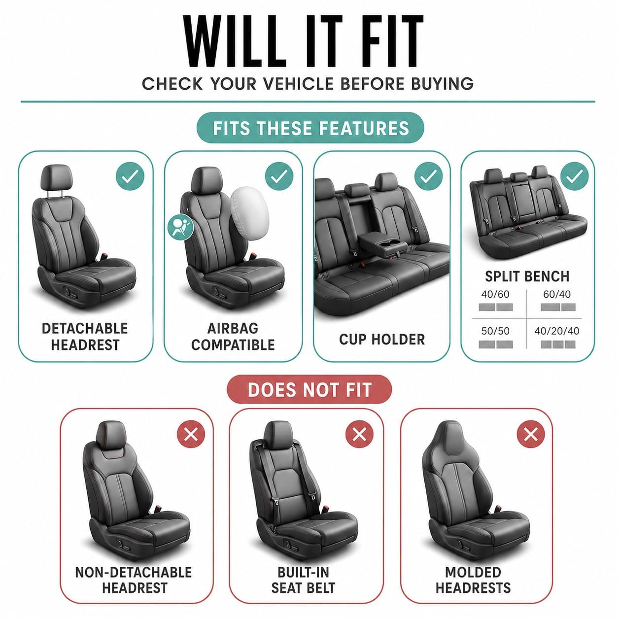 9 Piezas Fundas de Asiento de Coche Juego Completo para BMW 2 Series Active Tourer U06 2021-2026, Protector de Asiento Transpirable Airbag Compatible Dividido, Black