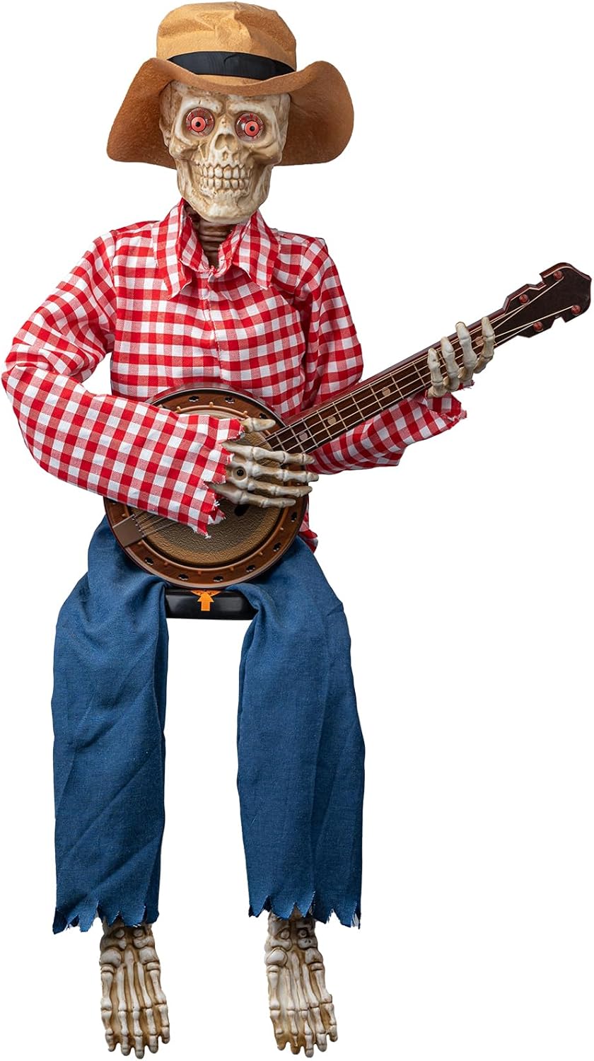 Halloween 39" Banjo Playing Skeletons - Spooky Animated Skeleton Decorations