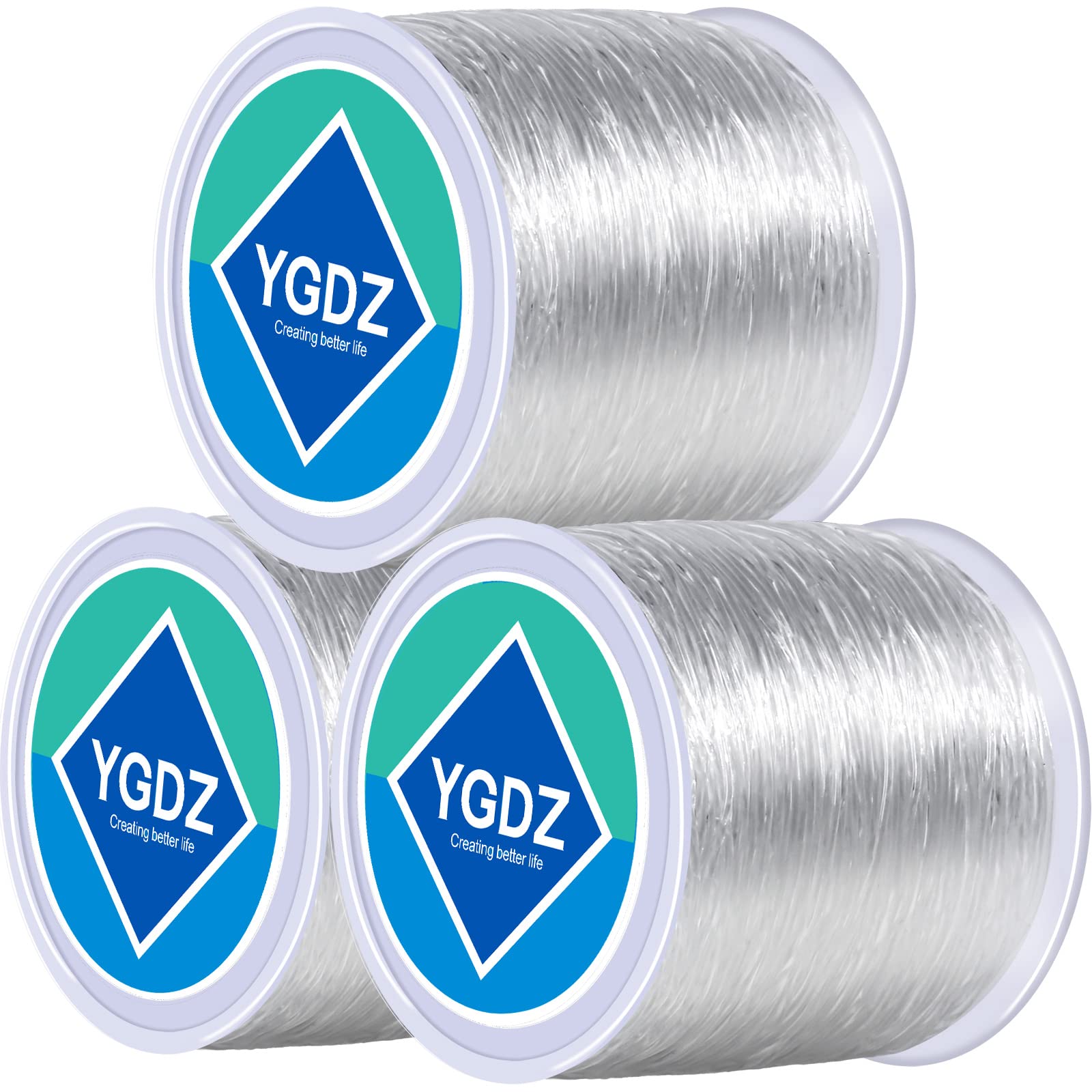 YGDZ1mm Bracelet String, YGDZ 3 Rolls Bead String Stretch Cord Clear Crystal Elastic String for Jewelry Making Bracelets (100m/Roll)