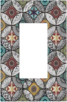 Bohemian colorful Vintage Floral 1 Gang Rocker Light Switch Covers Mandala Flower Single Decora Outlet Wall Plate Decorative Switchplate Faceplate GFCI for Livingroom Kitchen Bathroom Decor