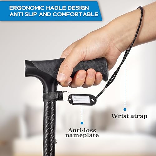 Miniatura 4 de Bastón plegable para caminar para hombres y mujeres, ultra ligero, resistente, altura ajustable, puntas de goma antideslizantes, bastón de pie,