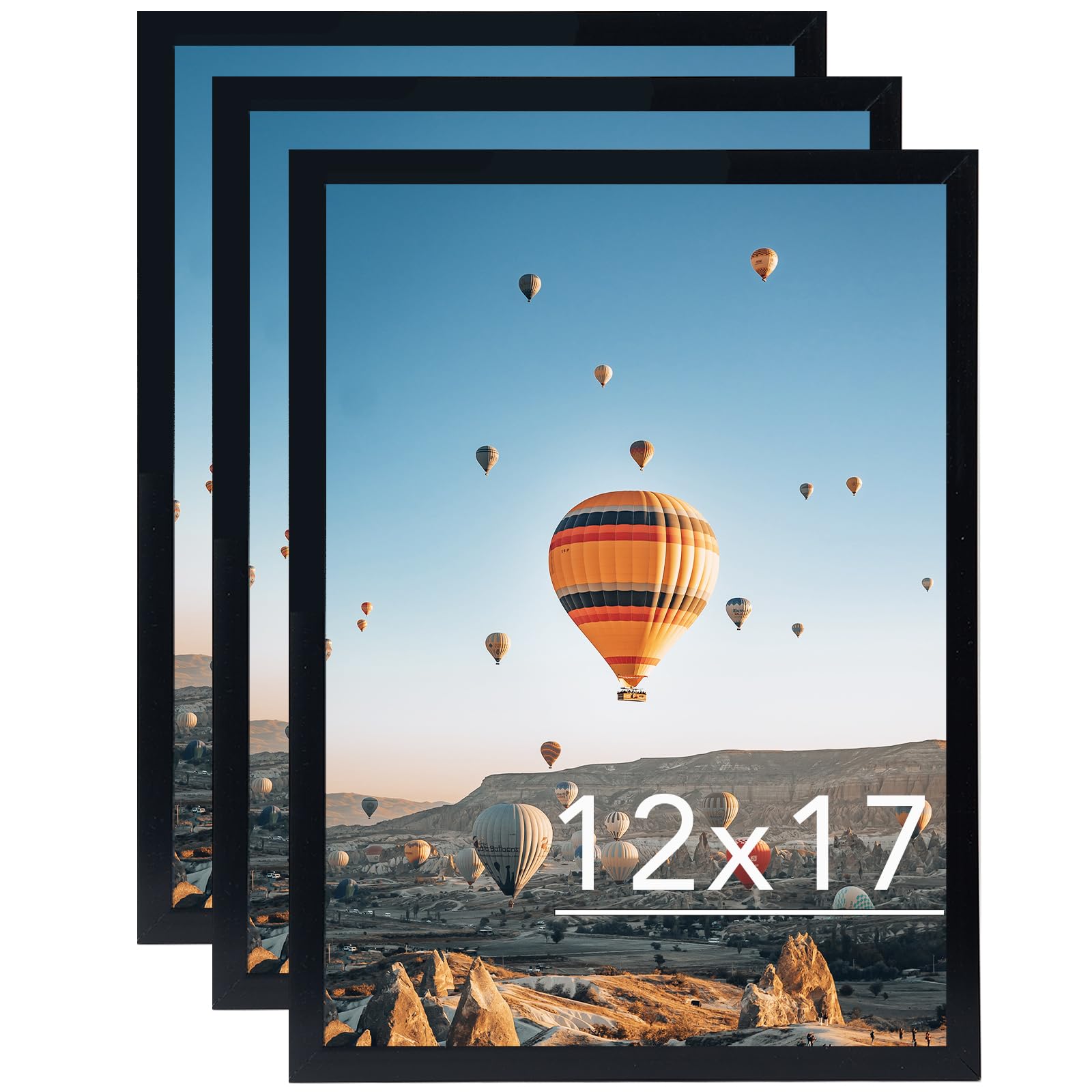 Photo 1 of JCJMY 12x17 Black Picture Frame Set of 3, Horizontal and Vertical Formats for Wall Hanging, 12 x 17 Wall Gallery Poster Photo Frames with Durable Shatter Resistant Plexiglass, 3 Pack, Black