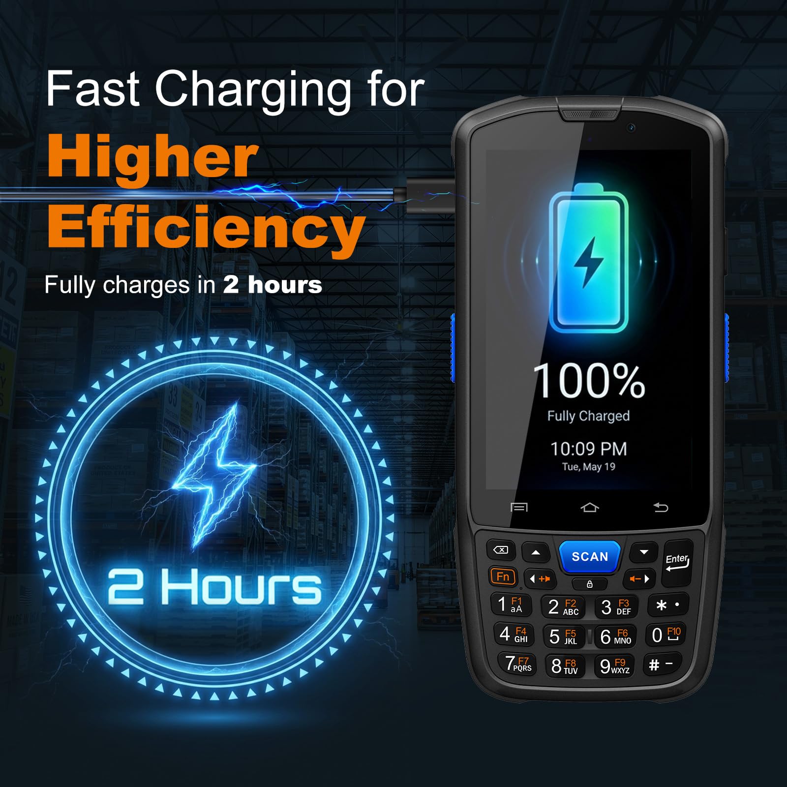 PDA con escáner de códigos de Barras Farset F7-WiFi, Android 14, Motor de escaneo 1D/2D/QR con Licencia Zebra SE6100, batería reemplazable de 5000 mAh, certificación IP67.