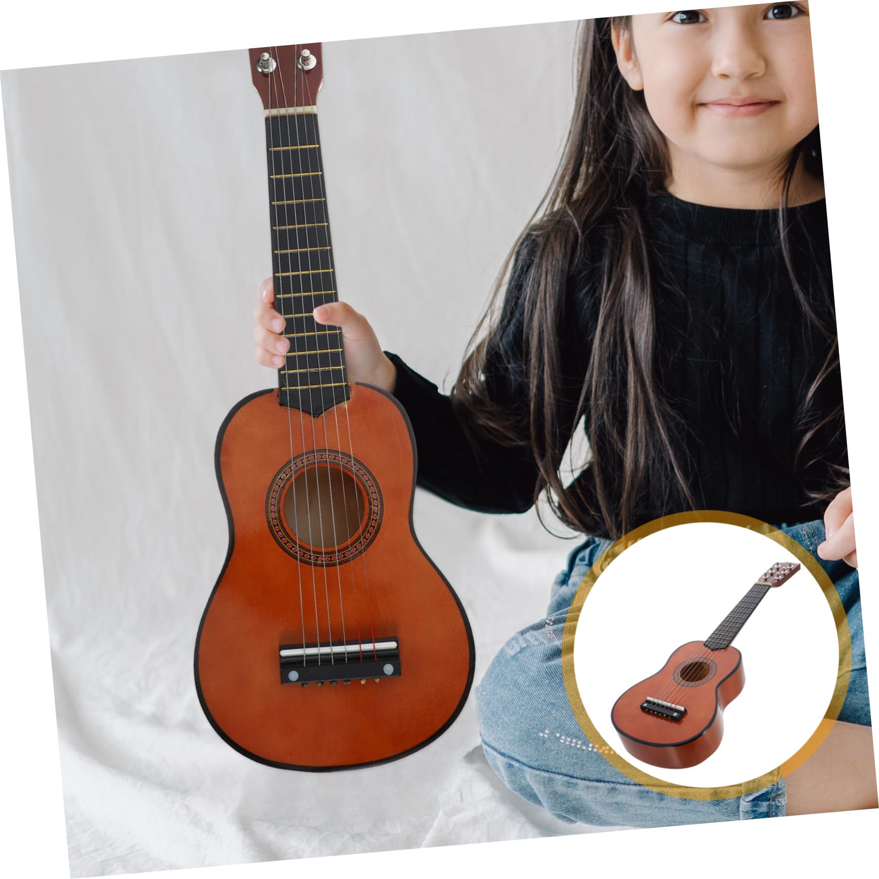 Mini Chitarra 21 Pollici in Legno per Bambini Principianti | Colore Caffè, Presa Confortevole, Gioco Educativo Interattivo, per Casa e Occasioni Speciali