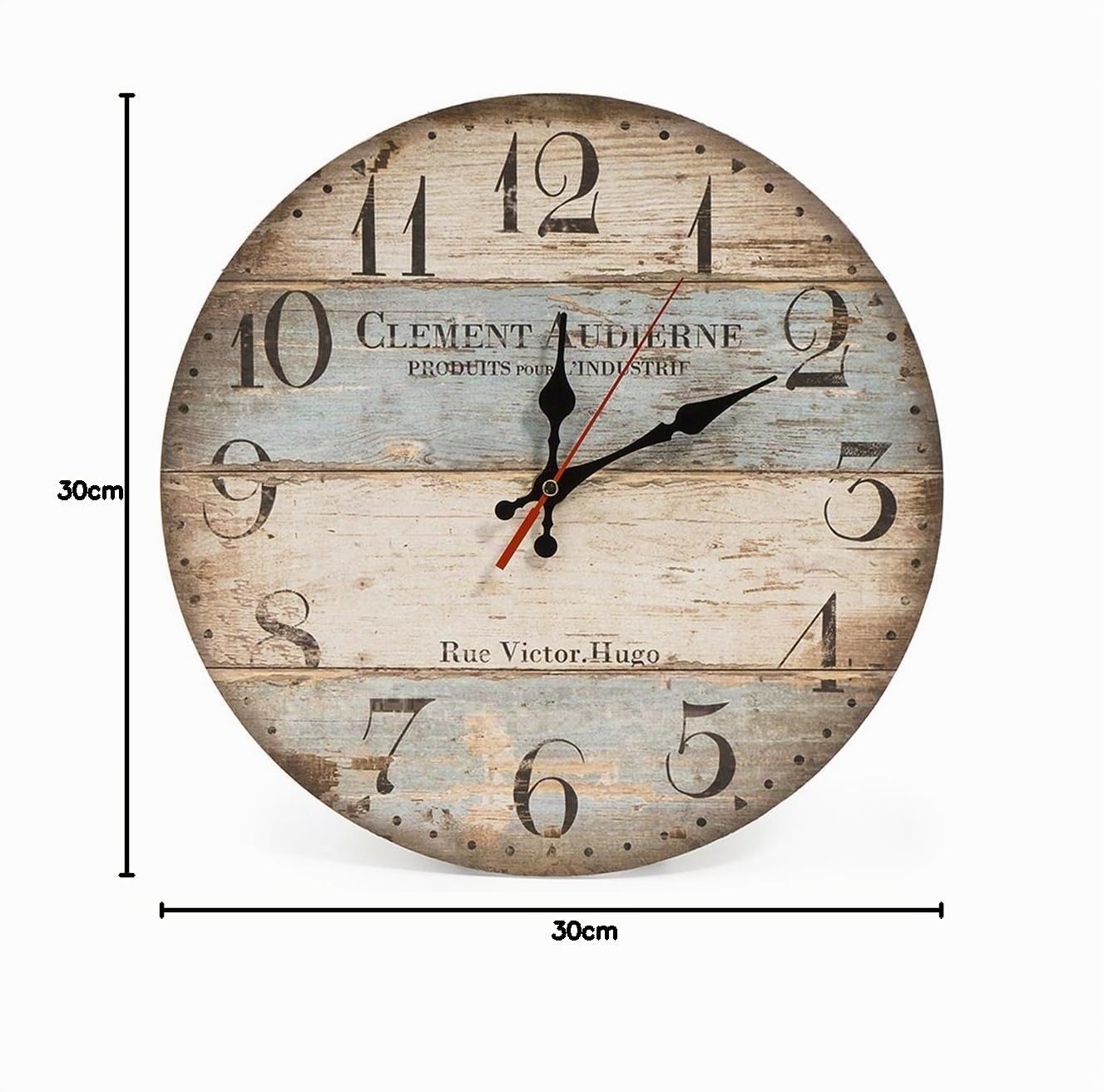 Horloge Murale Rustique Vintage 30cm Bois Silencieuse pour Maison Salon Bureau
