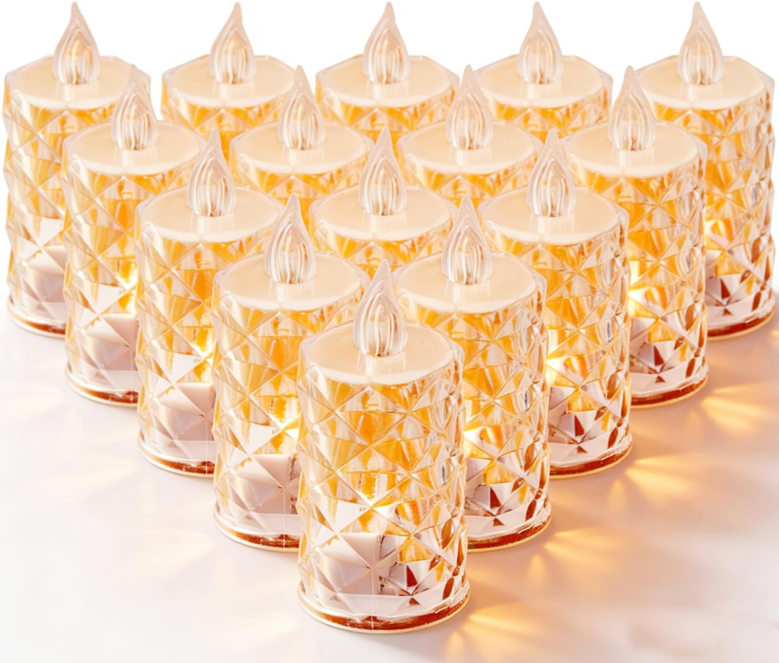 12 Pack Flameless Candles, Battery Operated with 200+ Hour Runtime, Realistic Crystal Type LED Lights for Dining Table, Valentine‘s Day, Halloween, Christmas Home Decor