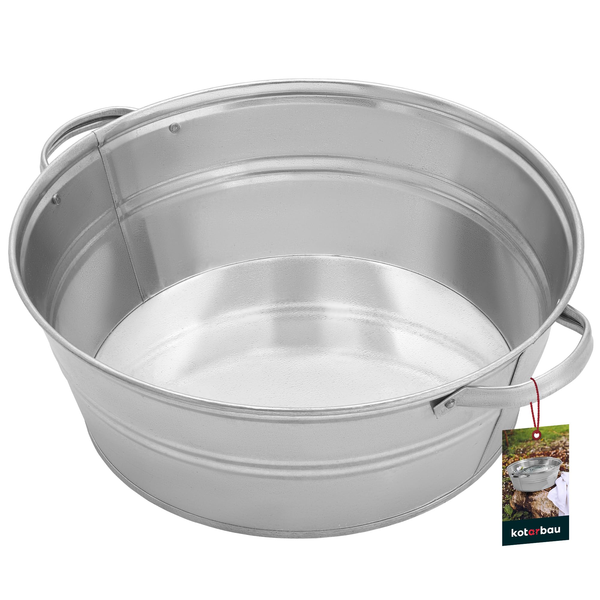 KOTARBAU® Bassine Metal Ronde en Acier galvanisé 13 L avec Oreilles | Pot à Fleurs |Baignoire Ronde | Bassine Confiture Cuivre | Lessiveuse pour Jardin