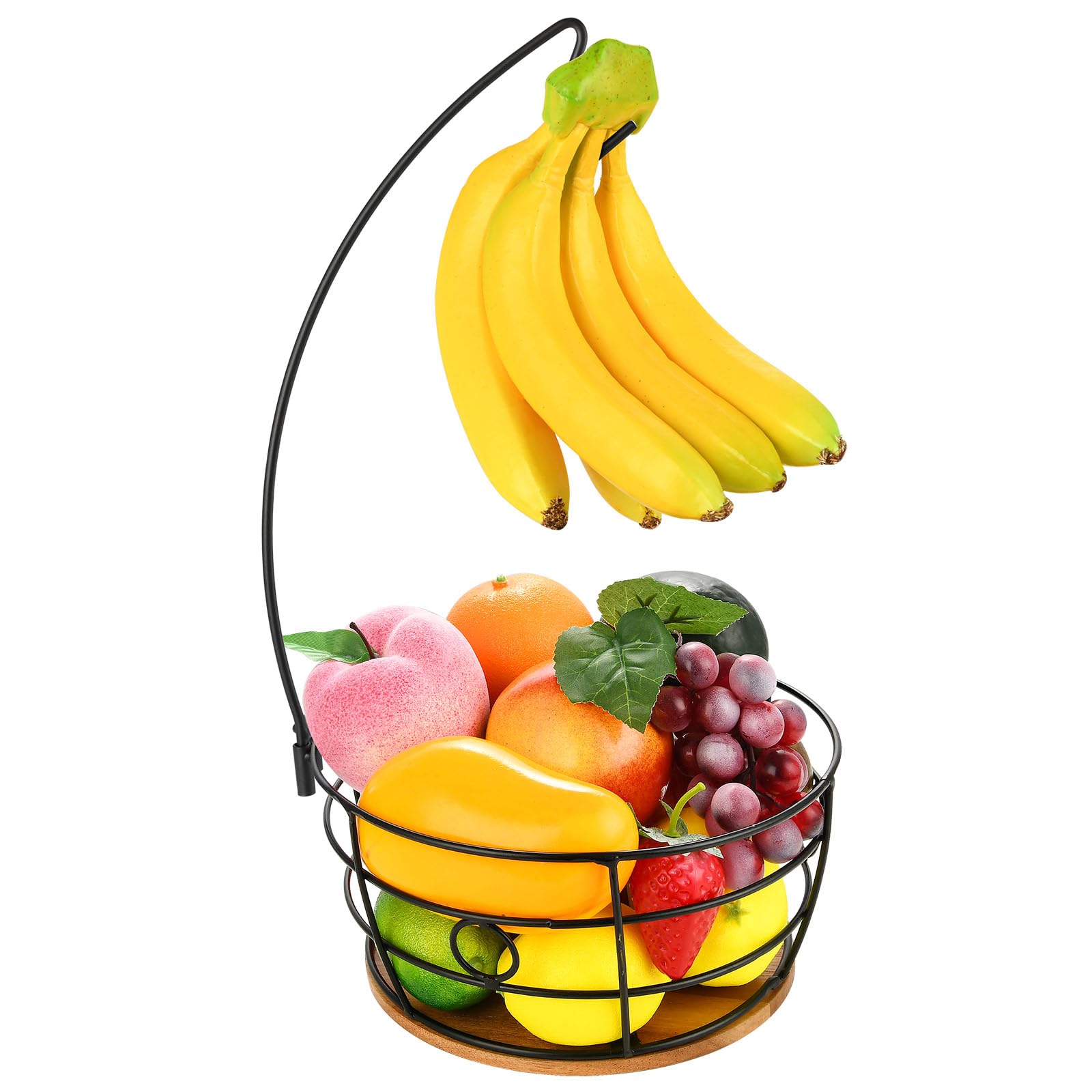 DIYZON Fruit Basket with Banana Hanger, Metal Kitchen Countertop Fruit, Vegetable Bowl, Multifunctional Tiered Storage