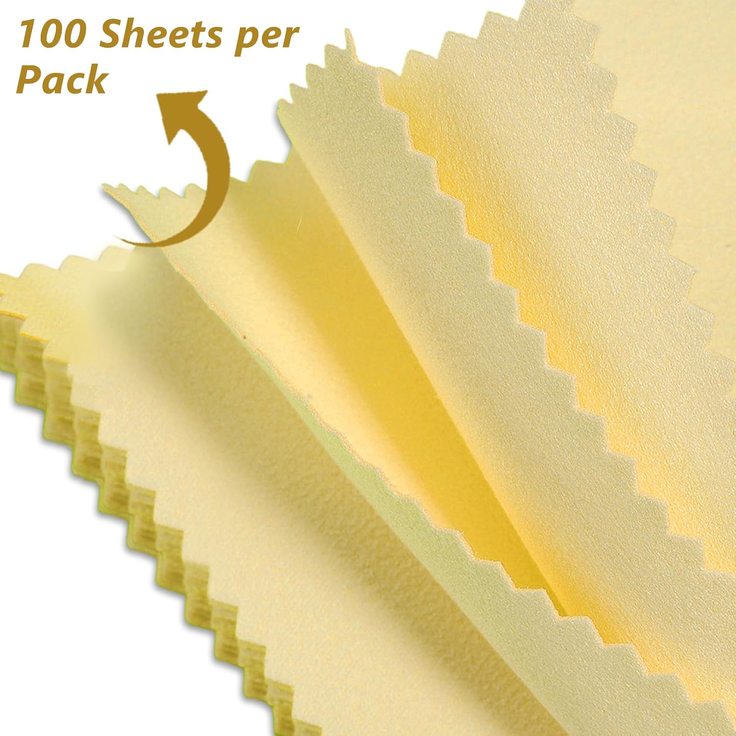 100pcs Premium Jewelry Polishing Cloth, Individually Wrapped Microfiber Cloths for Cleaning Silver, Gold, and More (Yellow, 3.15" x 3.15")