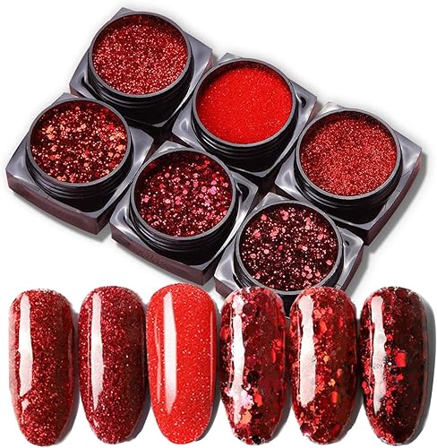 Polvo de uñas cromado con purpurina roja para decoración de uñas acrílicas copos de diamantes de cristal brillante holográfico 3D para el día de San