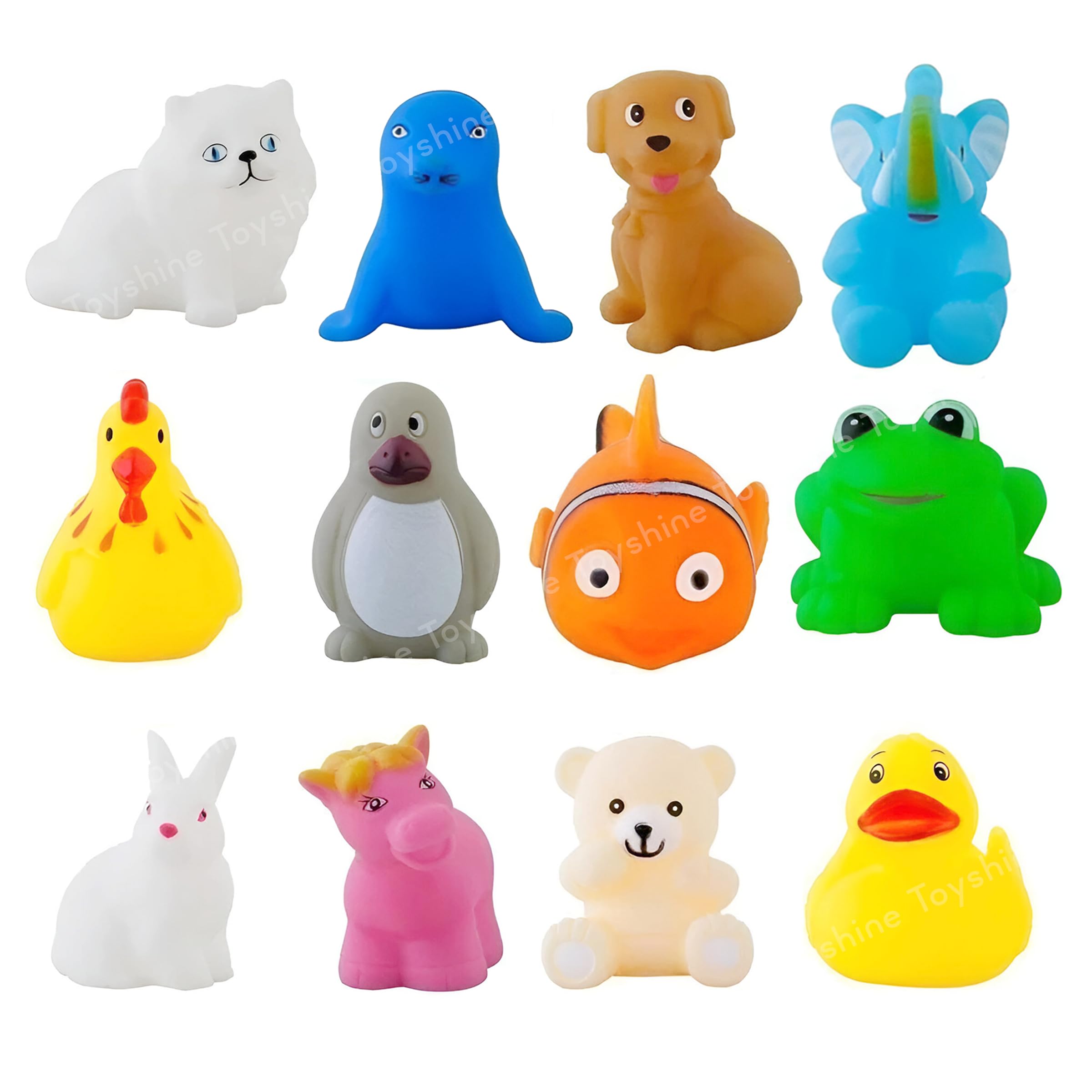 Toys for Baby - Jungle Animal Friends Bath Toys | Toddler Baby Chu Chu Bathing Squeeze Bath Toys Non-Toxic - Set of 12