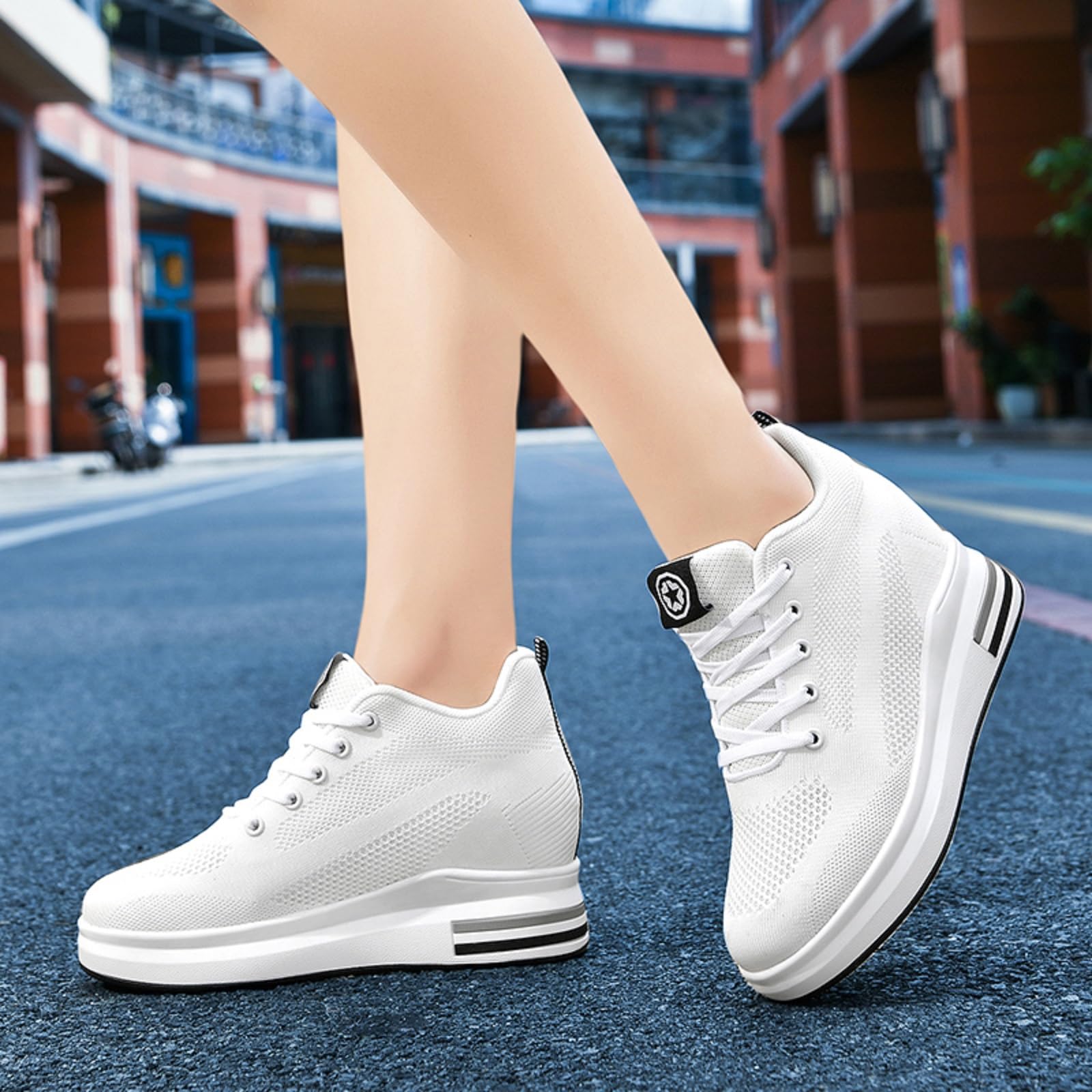 Zapatillas de Cuña Mujer Zapatillas de Deporte Moda Zapato Casuales Transpirables Wedge Plataforma Sneakers Altas Tacón Cuña 8.5cm