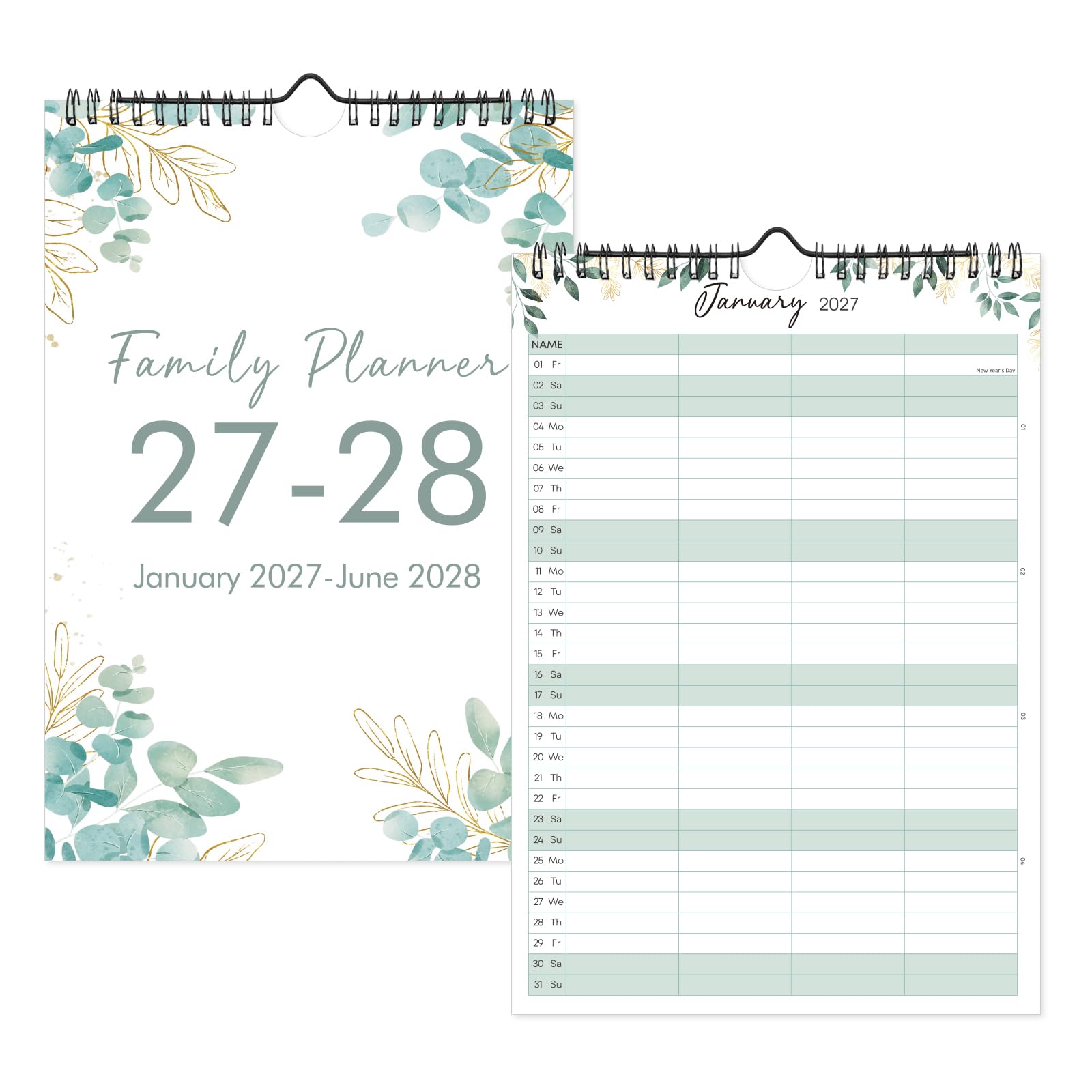 2027-2028 Family Calendar, 4 Column Wall Planner, Jan 2027-Jun 2028